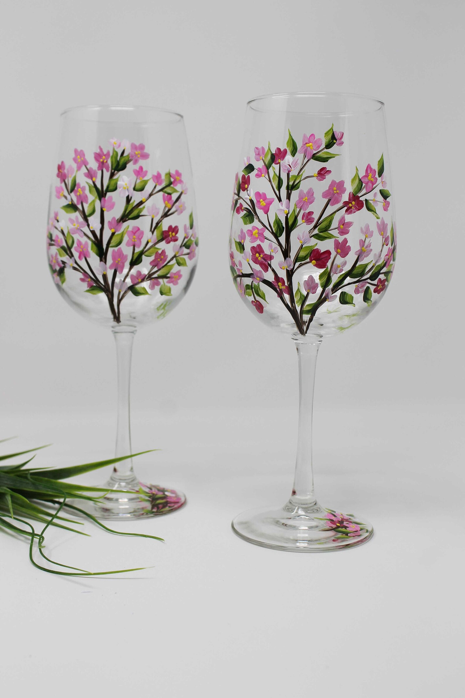 Hand Painted Wine Glasses set of 2 Cherry Blossom Tree Etsy