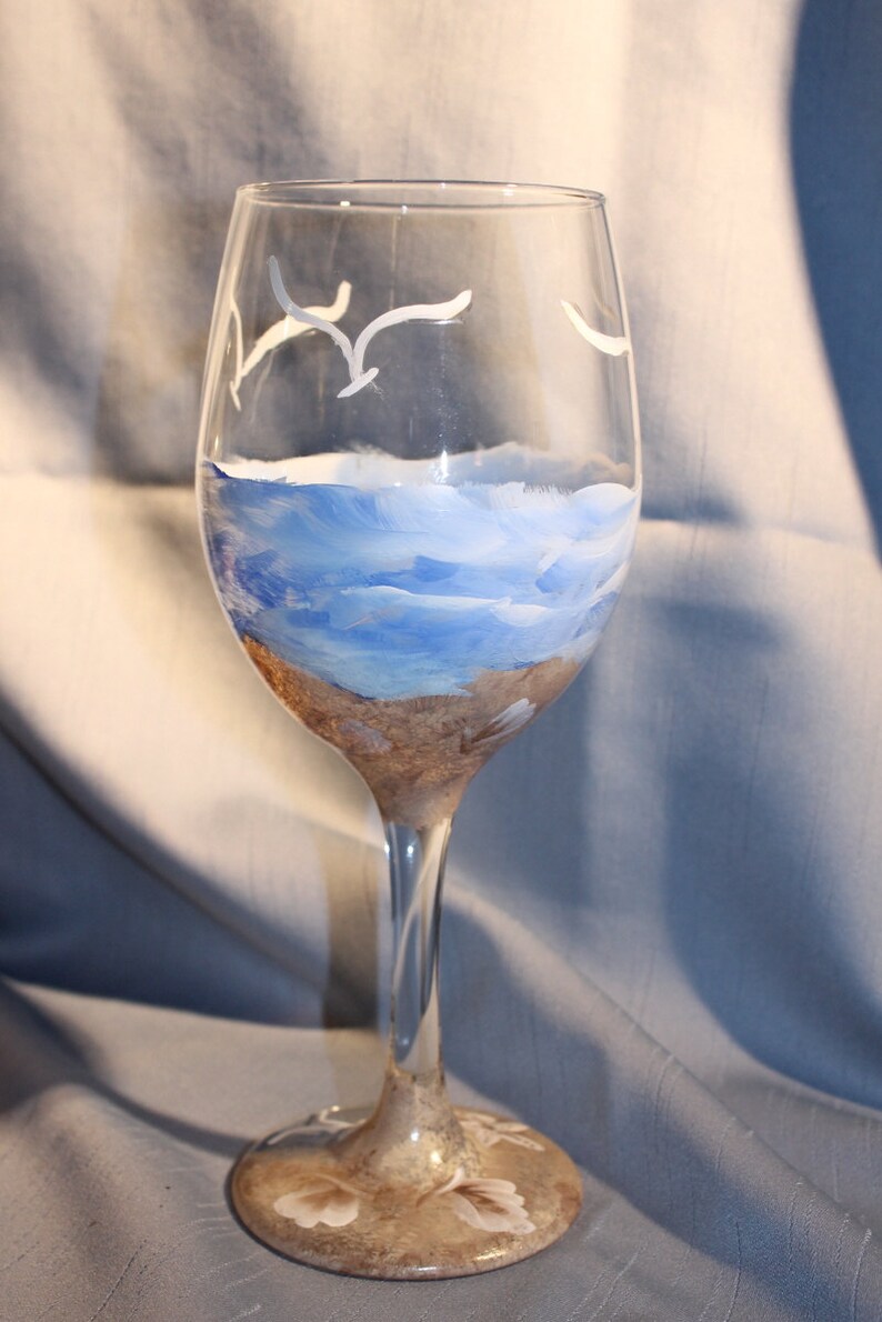 Hand Painted Wine Glasses Beach and Sand Set of 2 Etsy