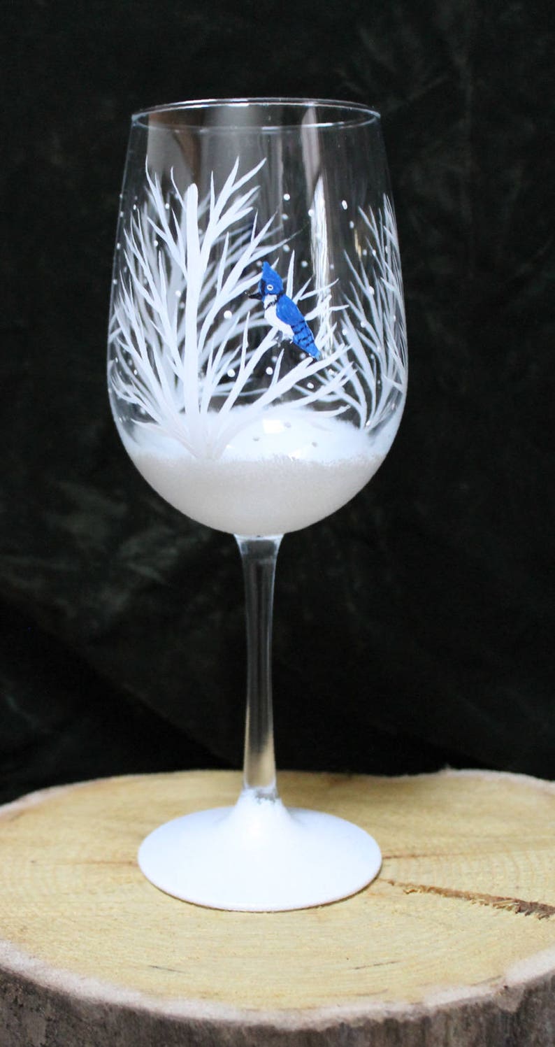 Hand Painted Wine Glasses Winter Snow Set of 2 image 5