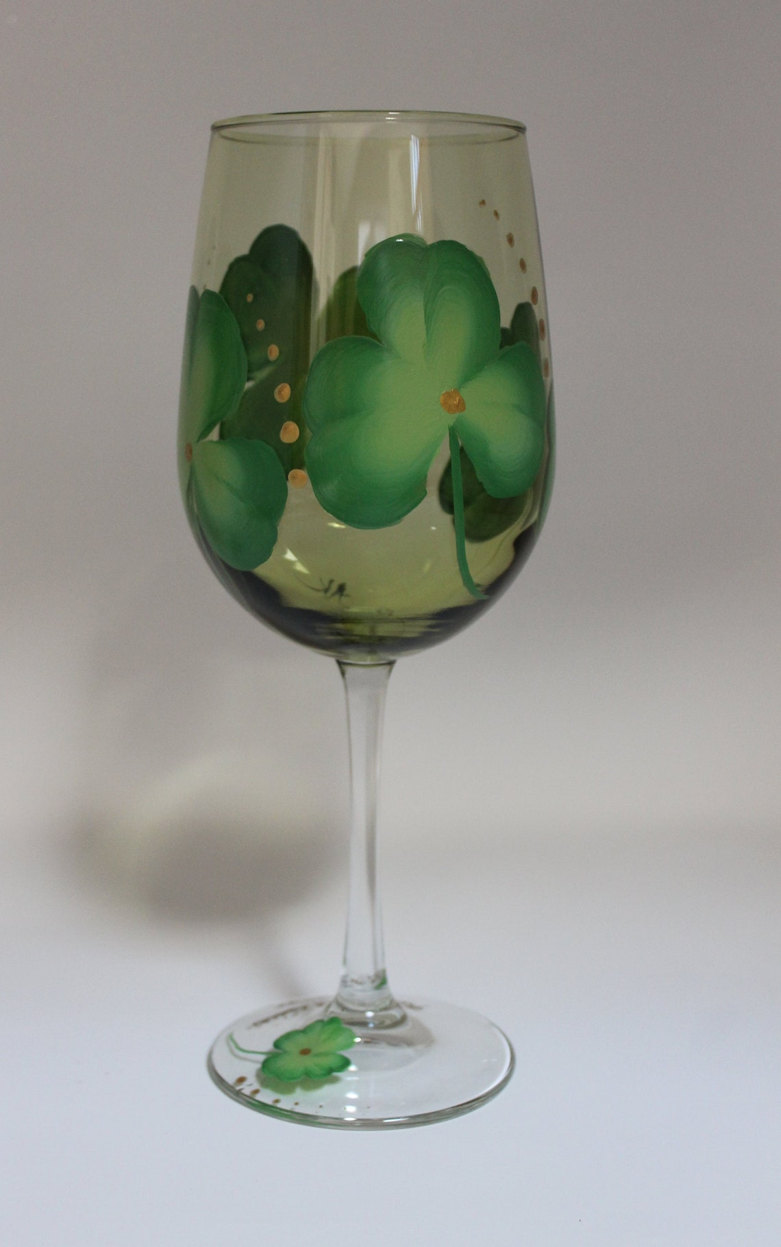 Hand Painted Irish Wine Glasses Threeleaf Clovers on Olive Etsy