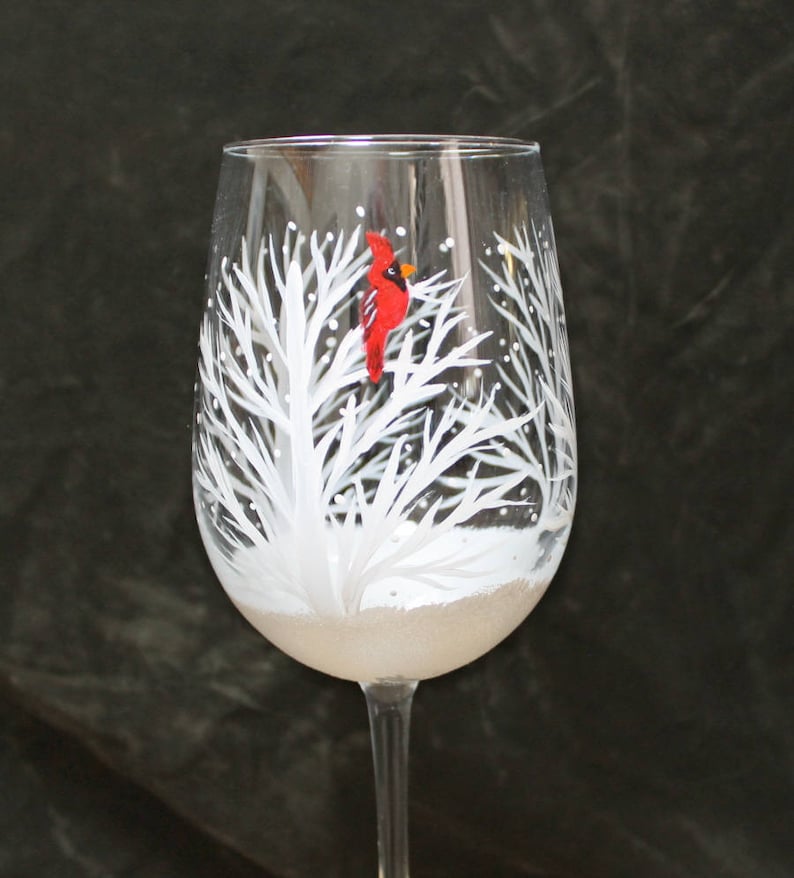 Hand Painted Wine Glasses Winter Snow Set of 2 image 9