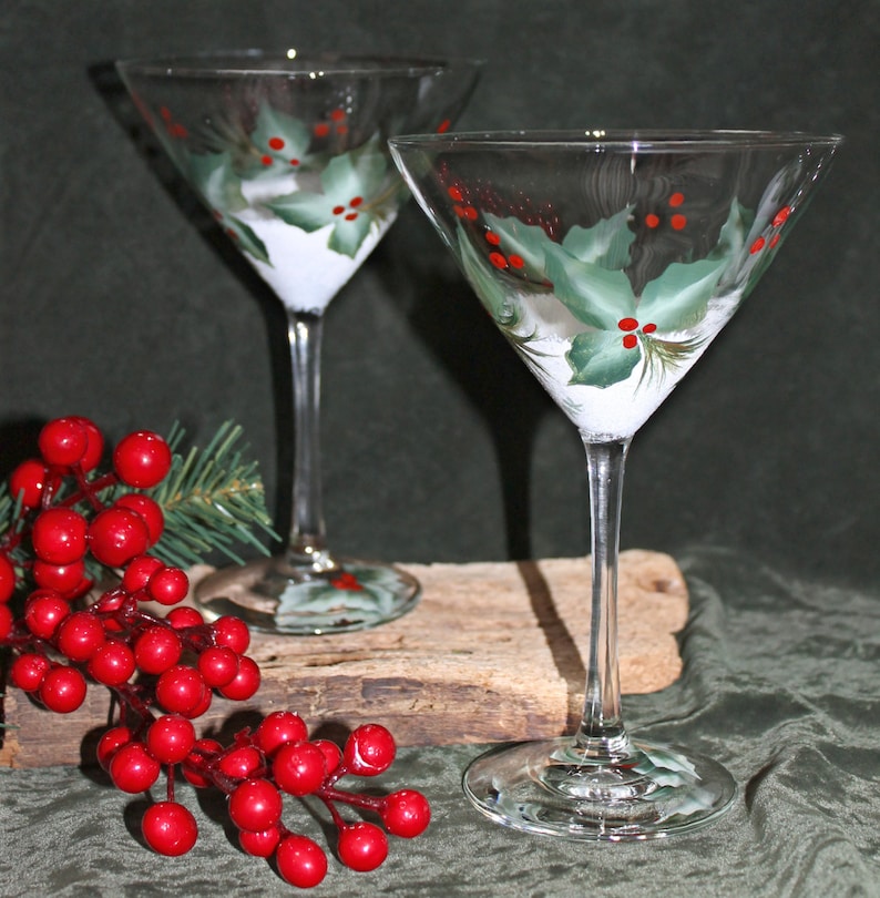 Hand Painted Christmas Martini Glasses set of 2 Etsy