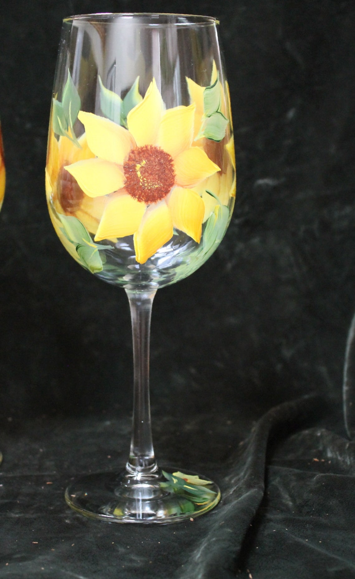Hand Painted Wine Glasses Sunflowers Yellow set of 2 Etsy
