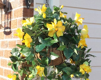 Silk Hanging Plant - Hibiscus Yellow