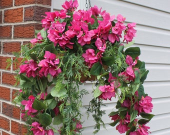 Silk Hanging Plant - Bougainvillea Pink Beauty with long greens