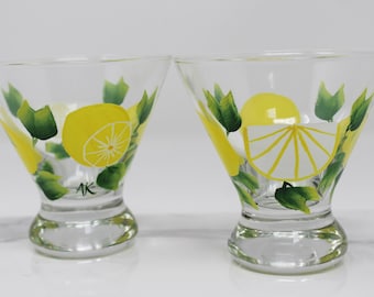 Hand Painted Stemless Martini Glasses - for Lemon Drops (Set of 2)