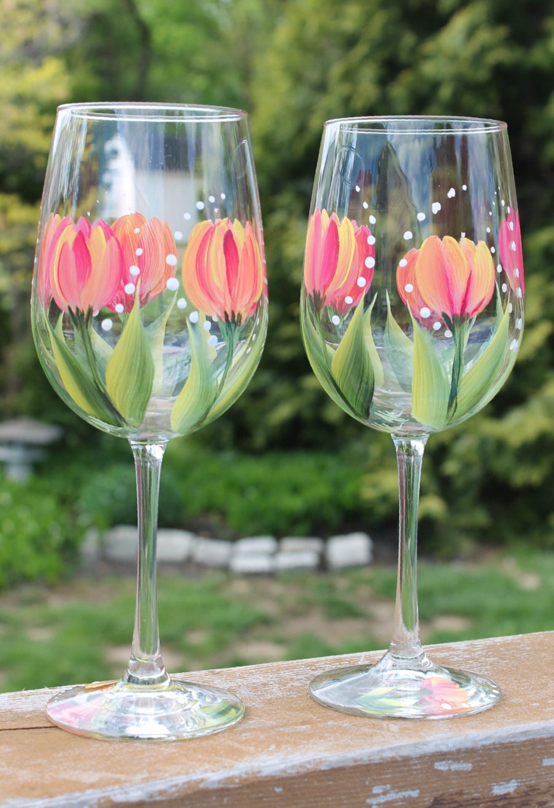 Hand Painted Wine Glasses - Tulip American Dream (set of 2) - Etsy