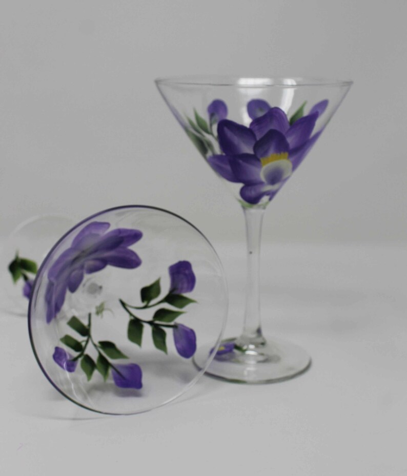 Hand Painted Martini Glasses Lotus Blossom set of 2 Etsy