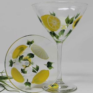 Hand Painted Martini Glasses for Lemon drops Set of 2 image 1