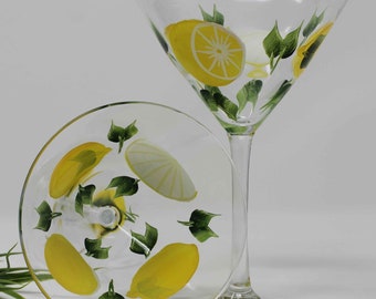 Hand Painted Martini Glasses - for Lemon Drops (Set of 2)