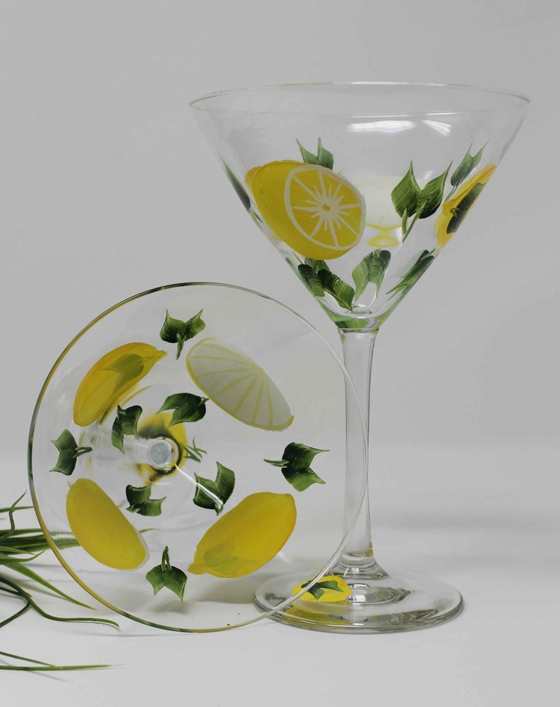 Hand Painted Martini Glasses for Lemon drops Set of 2 image 1