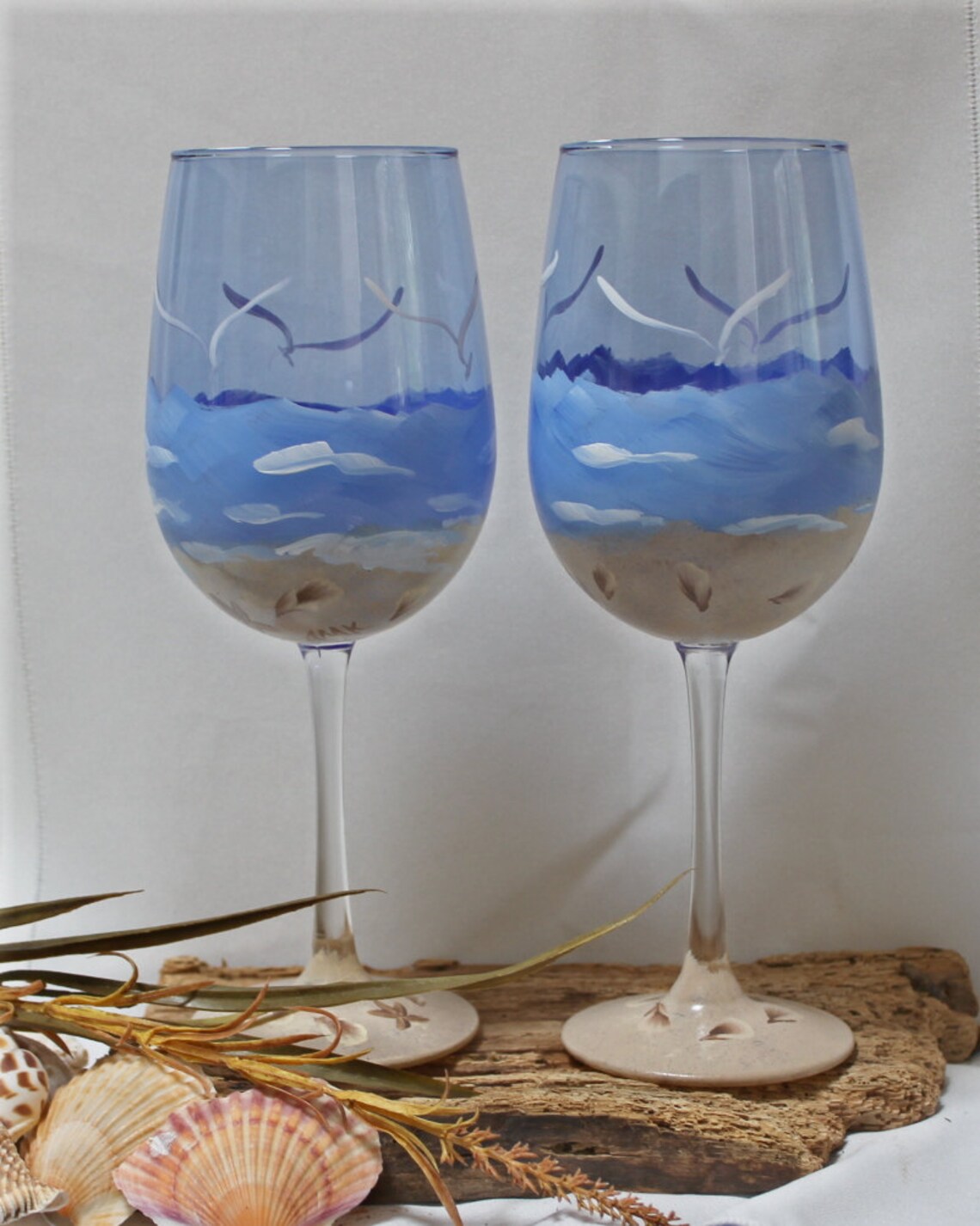 Hand Painted Wine Glasses Beach and Sand on Cobalt Blue Etsy