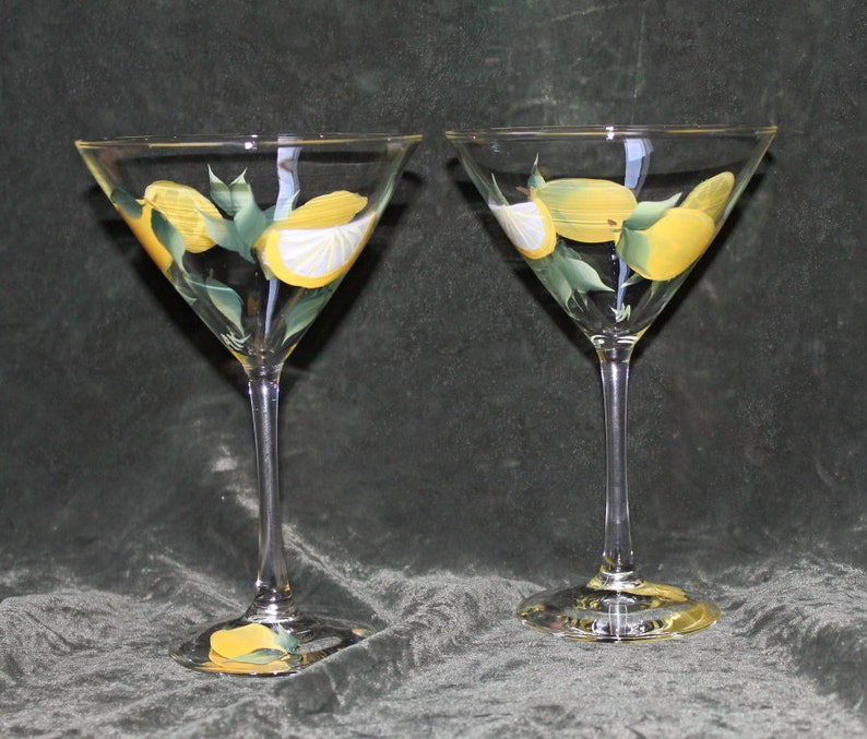 Hand Painted Martini Glasses for Lemon drops Set of 2 image 3