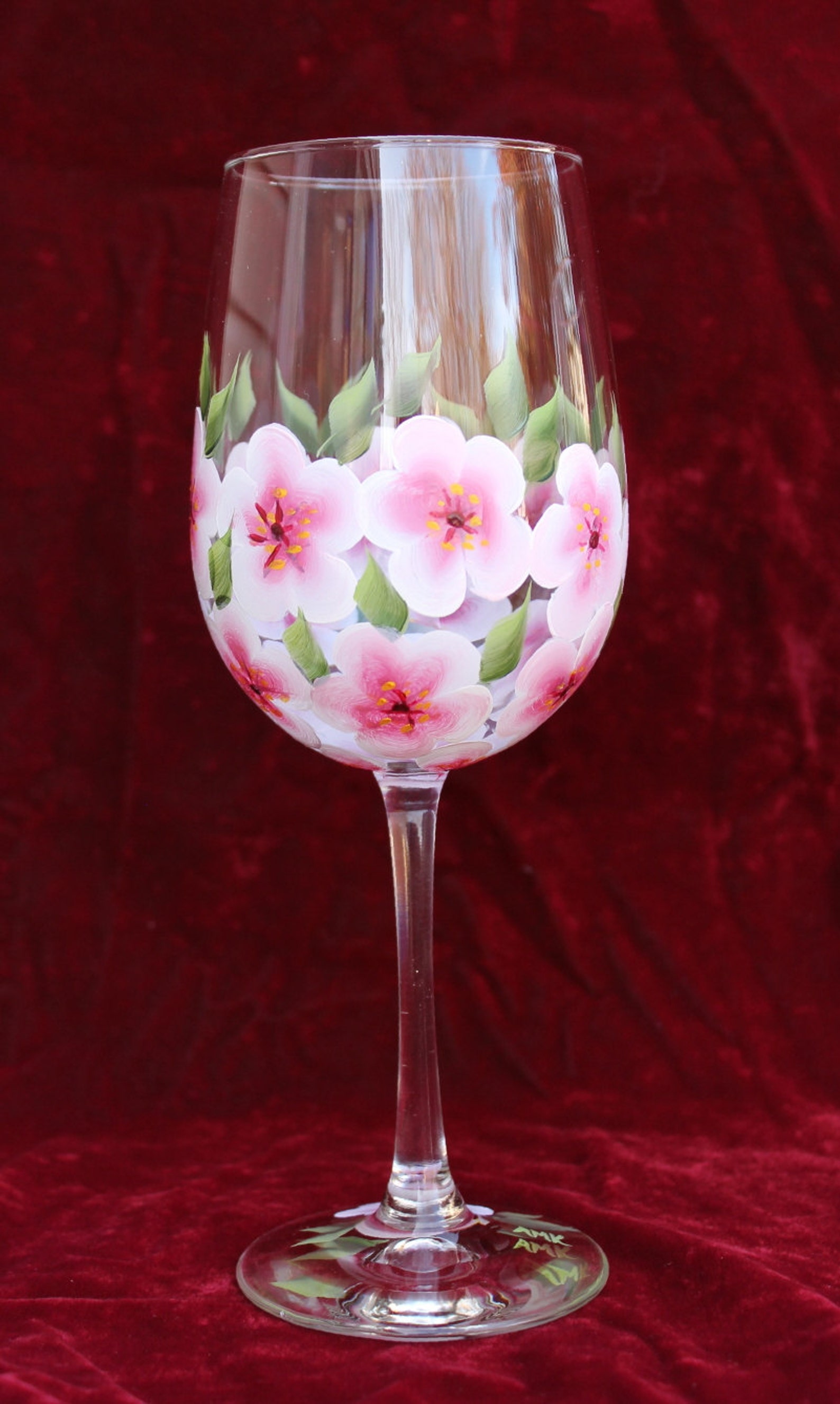 Hand Painted Wine Glasses set of 2 Cherry Blossoms Etsy