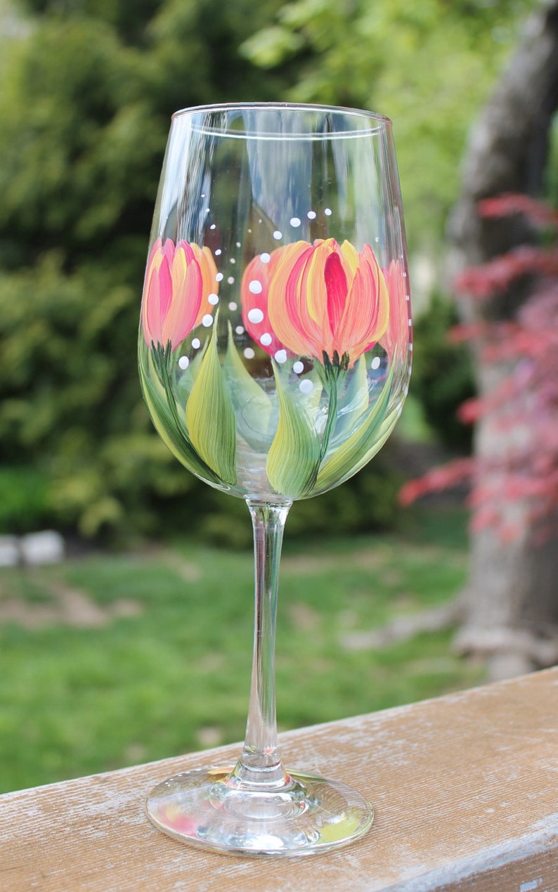 Hand Painted Wine Glasses Tulip American Dream Set of 2 Etsy