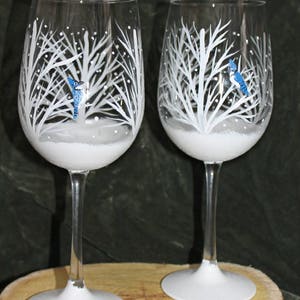 Hand Painted Wine Glasses Winter Snow Set of 2 image 4