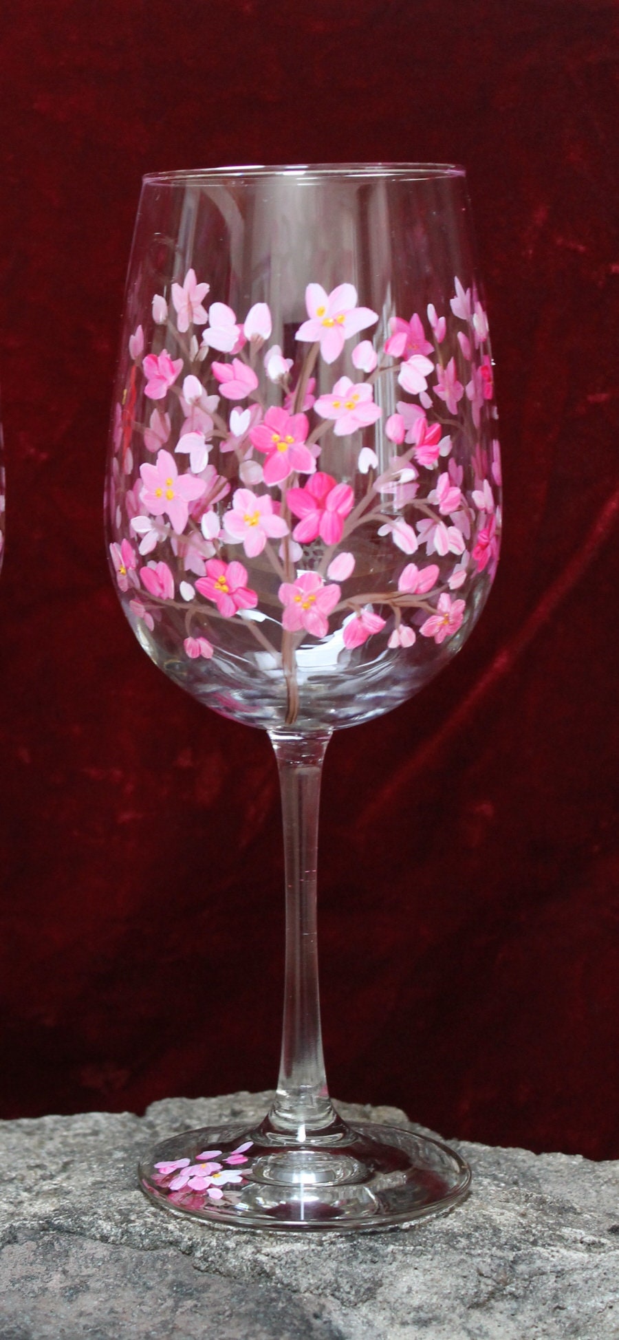 Hand Painted Wine Glasses Set of 2 Cherry Blossom tree Etsy