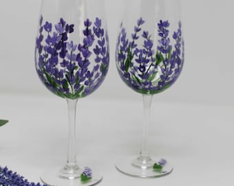Lavender Hand Painted Wine Glass - Etsy