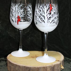 Hand Painted Wine Glasses Winter Snow Set of 2 image 7