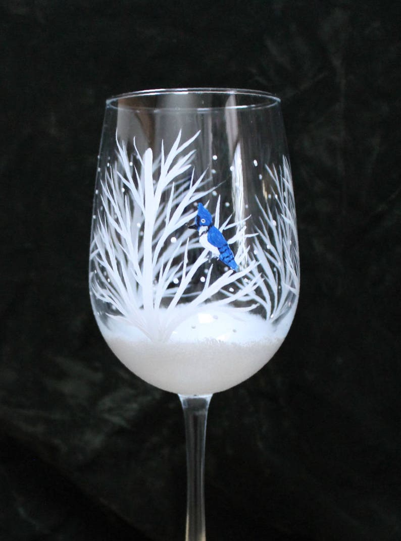 Hand Painted Wine Glasses Winter Snow Set of 2 image 6