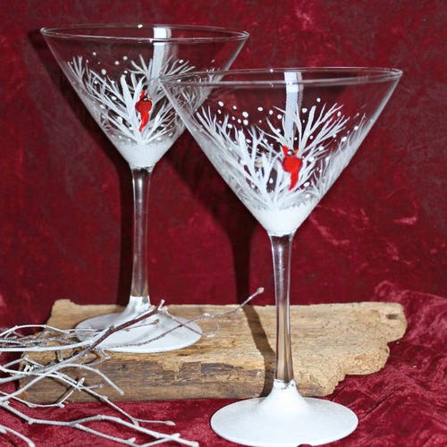 Hand Painted Christmas Martini Glasses set of 2 Etsy