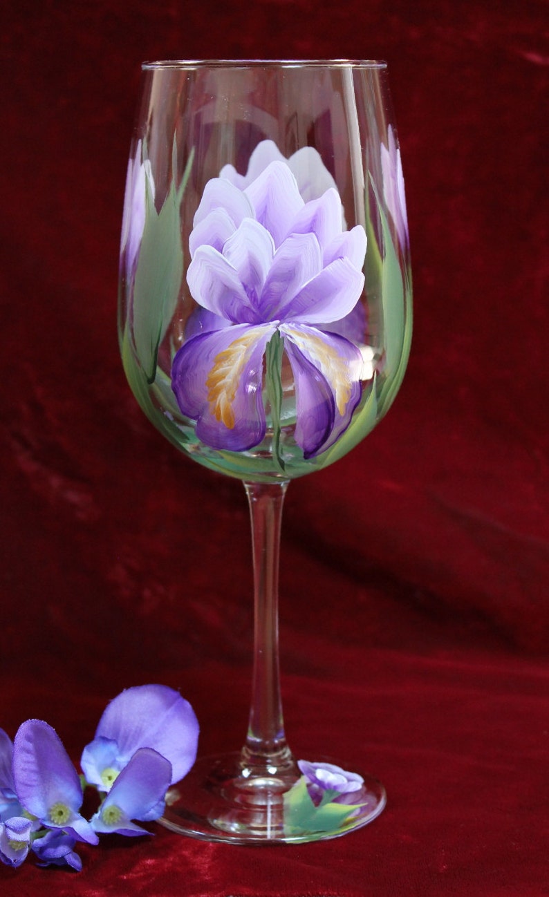 Hand Painted Wine Glasses Purple Iris Set of 2 Etsy