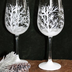 Hand Painted Wine Glasses Winter Snow Set of 2 image 2