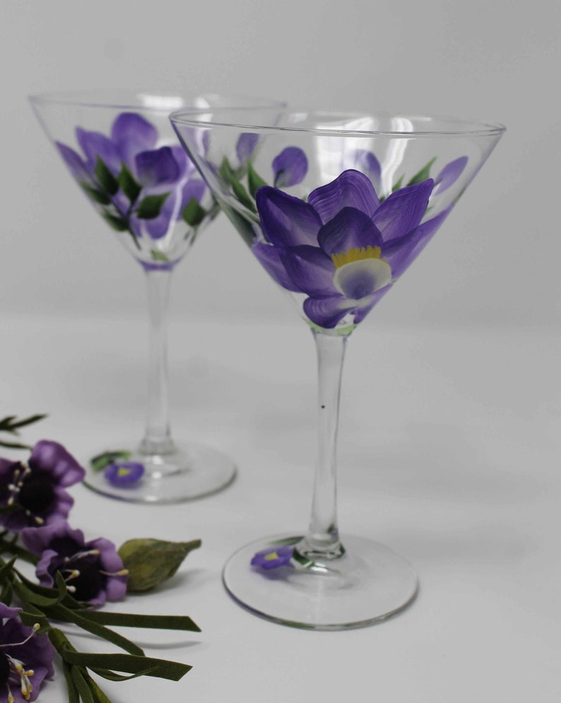 Hand Painted Martini Glasses Lotus Blossom set of 2 Etsy