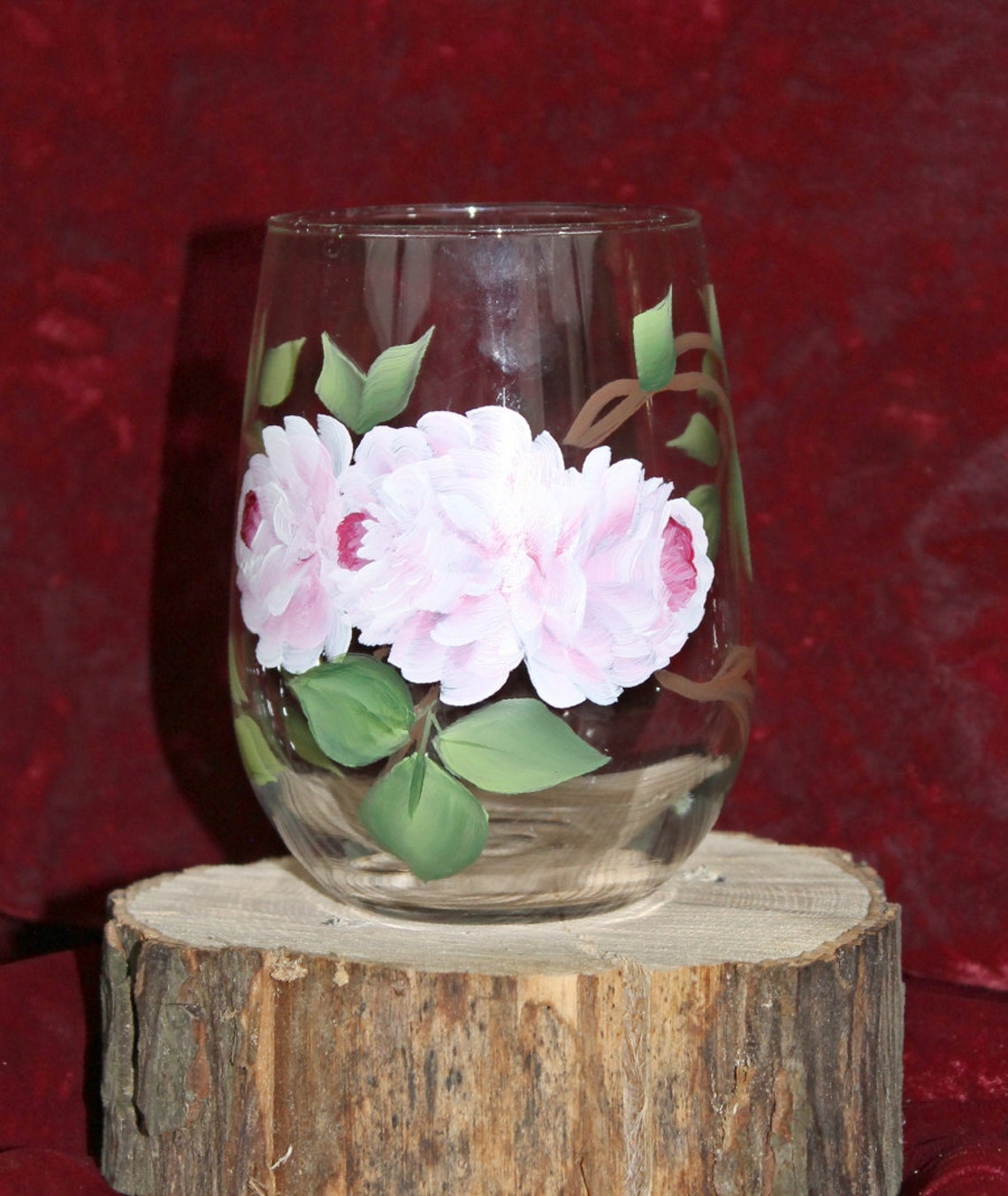Hand Painted Stemless Wine Glasses set of 2 Soft Pink Etsy