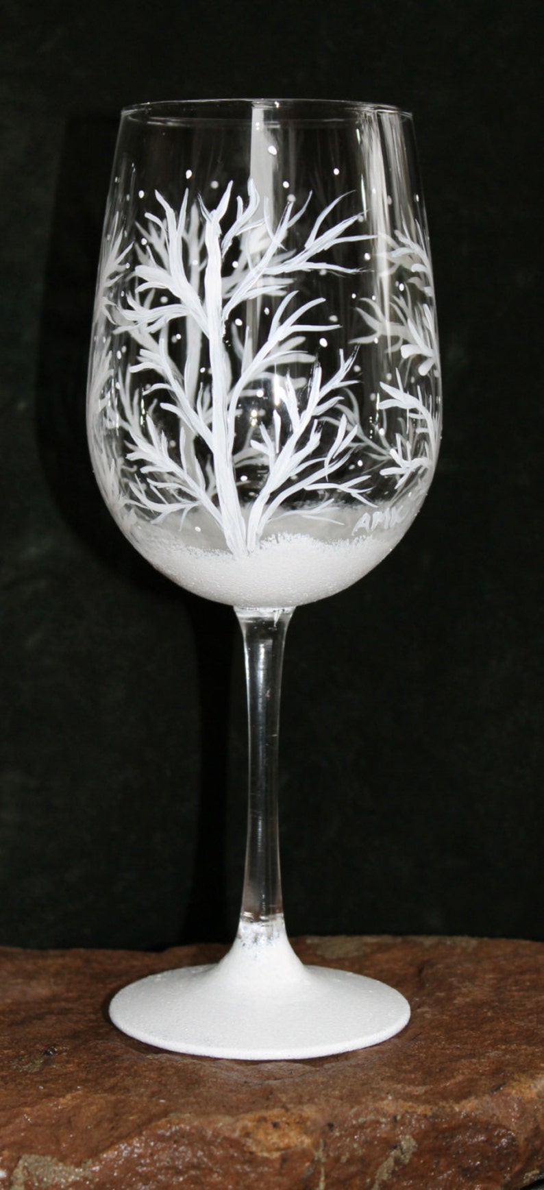 Hand Painted Wine Glasses Winter Snow Set of 2 image 3