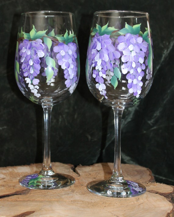 Set of 2 Hand Painted Wine Glasses Bluebonnets