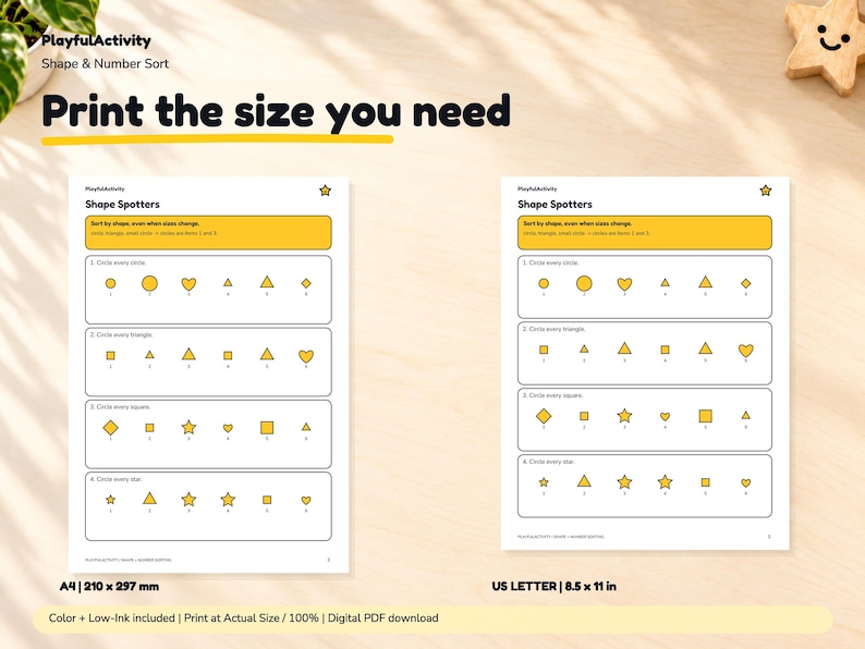 Shape Number Chart Shape & Number Sorting Worksheets: 21 Kindergarten Math Center ...