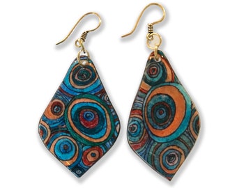 Turquoise Retro Circles - Drop Earrings by ONE DEAD FLY