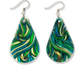 Blue Green Waves Drop Earrings by ONE DEAD FLY
