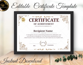 Plantilla de certificado de logros, plantilla editable de Canva para el premio de oro para estudiantes empleados.