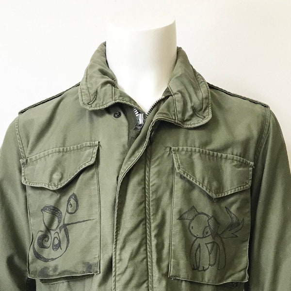 Vintage US Army M-65 Field Jackets size Small with Hand Drawn Anime Graphics