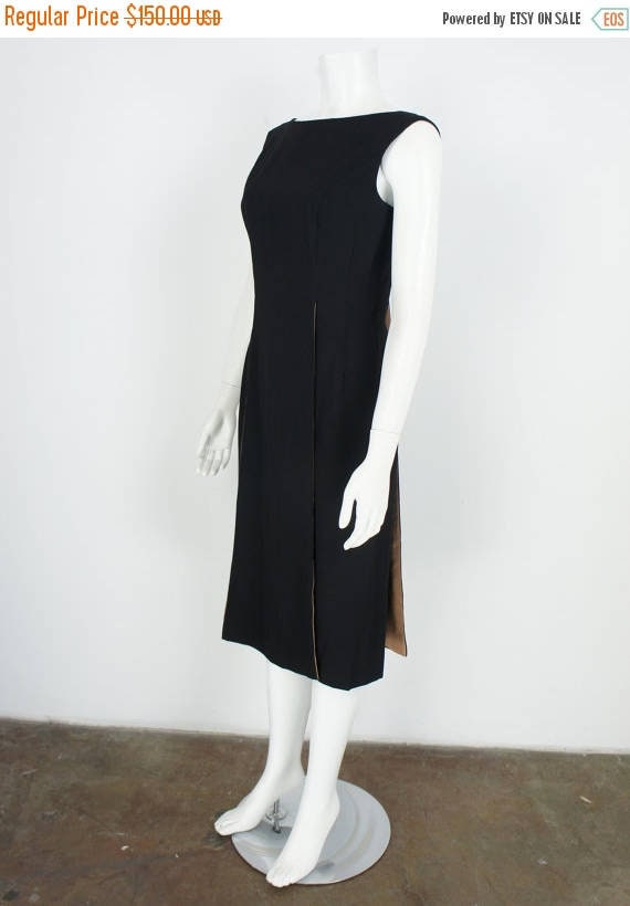 Vintage 1960's Little Black Dress with Satin Tuxe… - image 1