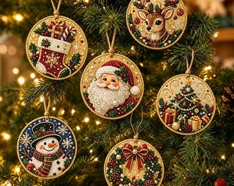 Kit de pintura de diamantes DIY para adornos navideños, decoración navideña acrílica (2 estilos)