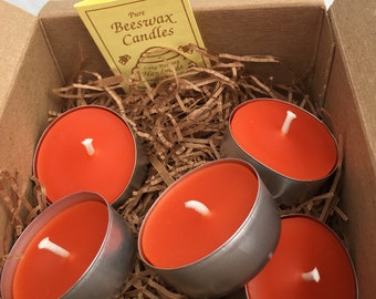 tea light set of 5 Beeswax candles. Free USA Shipping