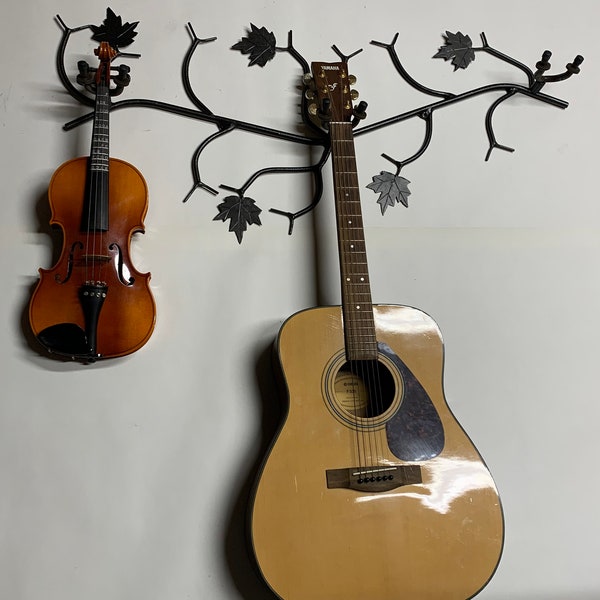 Branch shaped guitar holder WITH Extra Branches  finished in flat black  , guitar stand, musical instrument rack,Holds 3 instruments