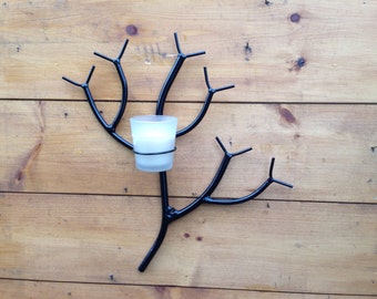 A Pair of Sconce Branch candle holders unique wall mounted tree limb shaped art. Made in the Adirondack mountains New York
