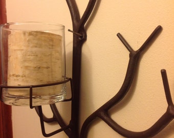 Sconce Branch candle holder unique wall mounted tree limb shaped art. Made in the Adirondack mountains New York