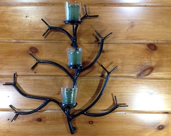 Triple votive candle wall sconce , branch style one of a kind wall art