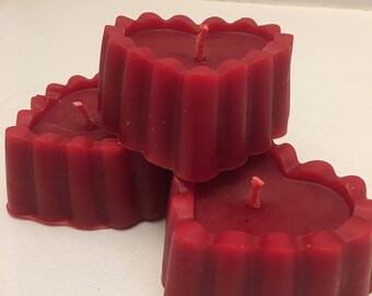 3 candele di cera d'api a forma di cuore, profumate al mirtillo rosso