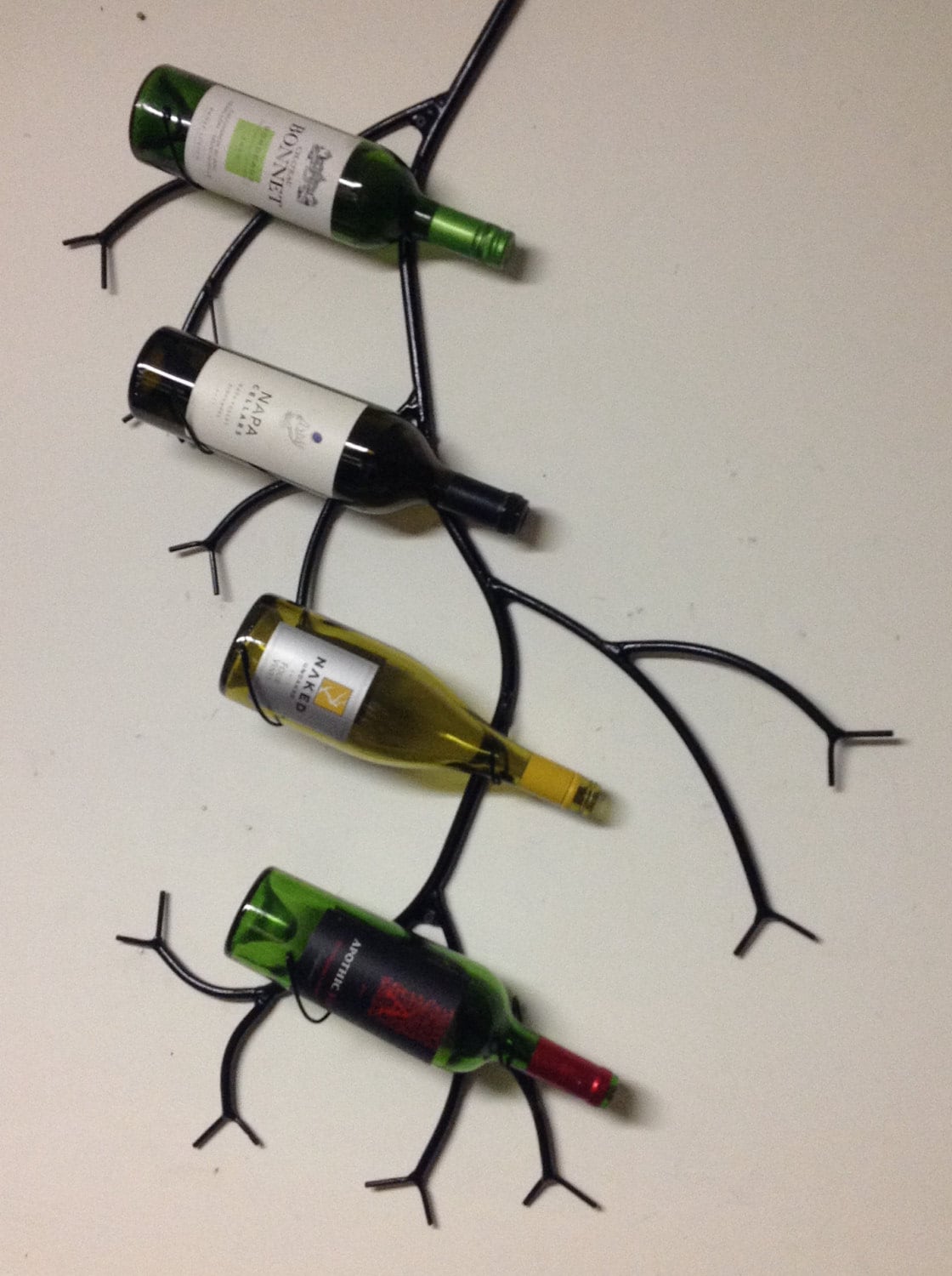 Branch Shaped Metal Wine Rack Holds 4 Bottles Twig Style Etsy