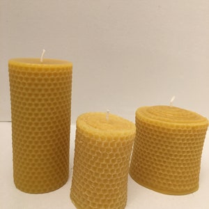 qty of 3 assorted honeycomb 100% pure Beeswax solid candle