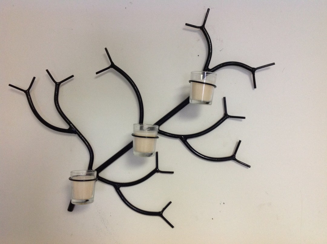 Triple Votive Candle Wall Sconce , Branch Style One of a Kind Wall Art