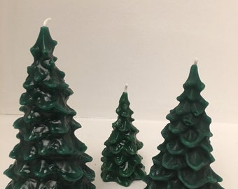 set of 3 ... Assorted  all Beeswax Christmas tree candles 100% beeswax