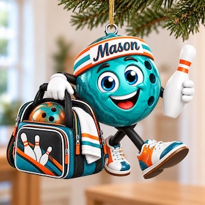 Personalized Bowling Ornament, Custom Name Sports Christmas Tree Decor, Funny Ball Player Keepsake, Athlete Birthday Gift