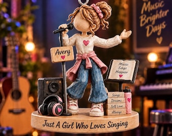 Custom Singing Girl Ornament, Personalized Singer Gift, Music Lover Christmas Keepsake, Vocal Studio Decor, Just A Girl Who Loves Singing